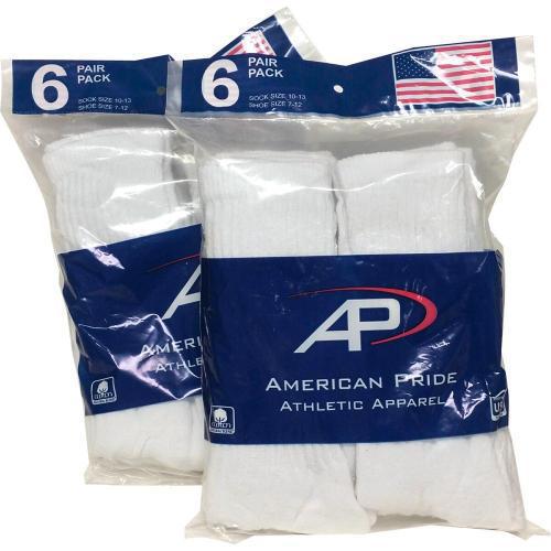 American Pride CREW Socks White Mens - 6 Pair