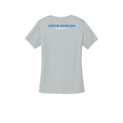 Ladies V Neck - Small Logo - Silver/Blue