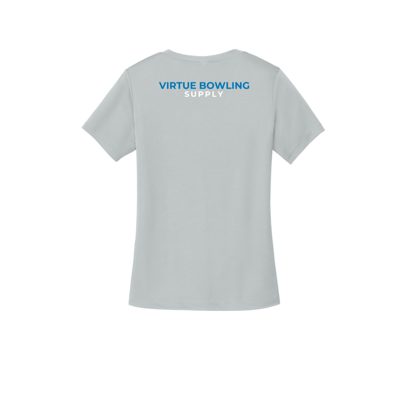 Ladies V Neck - Large Logo - Silver/Blue
