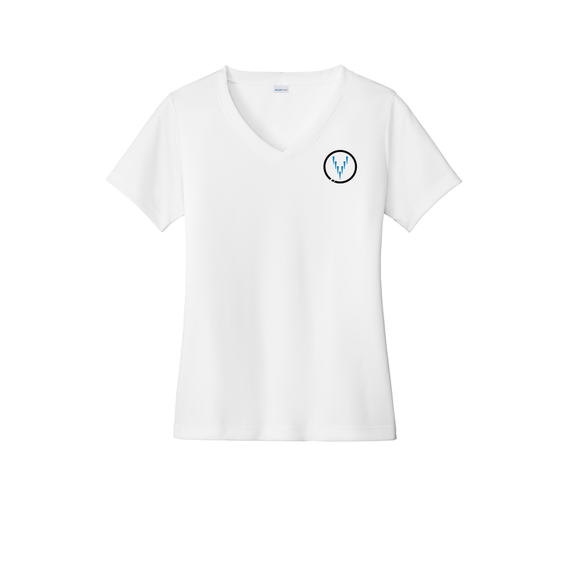 Ladies V Neck - Small Logo - White/Black