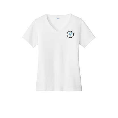 Ladies V Neck - Small Logo - White/Black