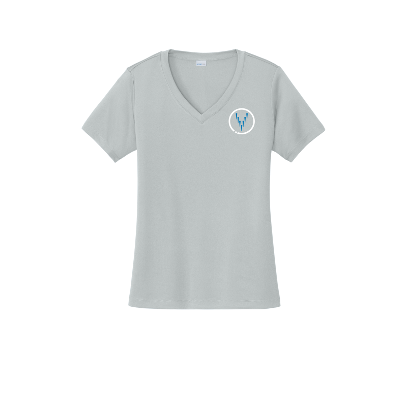 Ladies V Neck - Small Logo - Silver/Blue
