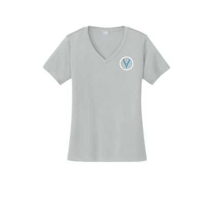 Ladies V Neck - Small Logo - Silver/Blue