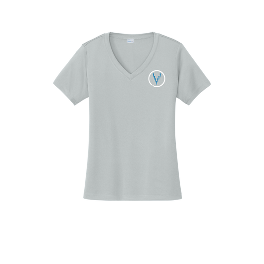 Ladies V Neck - Small Logo - Silver/Blue