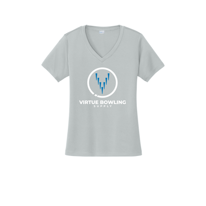 Ladies V Neck - Large Logo - Silver/Blue