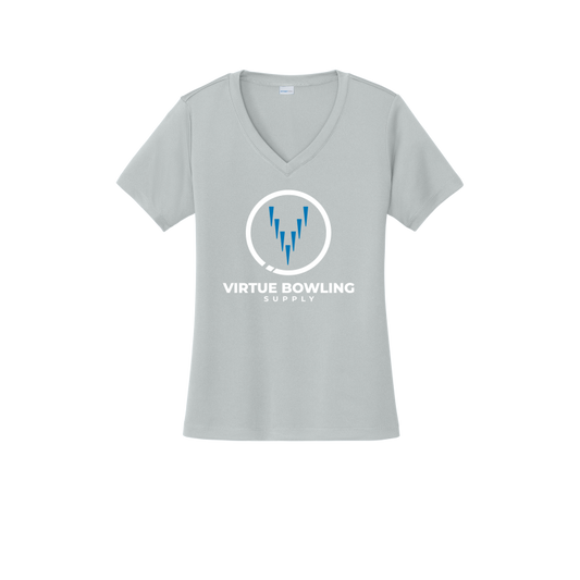 Ladies V Neck - Large Logo - Silver/Blue
