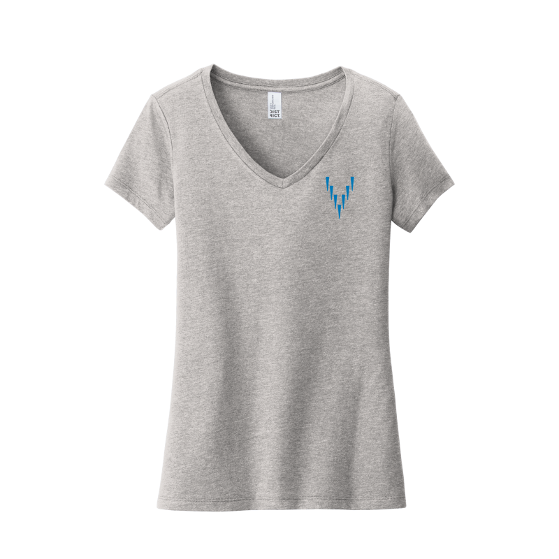 Ladies V Neck - Small Logo - Grey/Blue