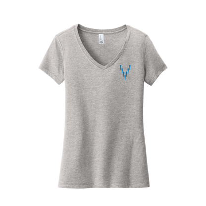 Ladies V Neck - Small Logo - Grey/Blue