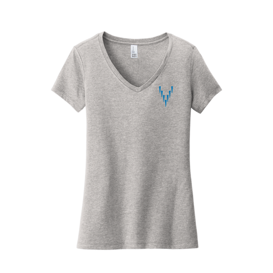 Ladies V Neck - Small Logo - Grey/Blue