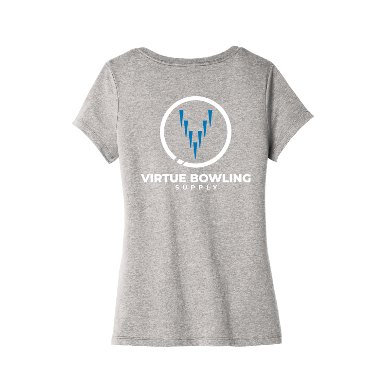 Ladies V Neck - Small Logo - Grey/Blue