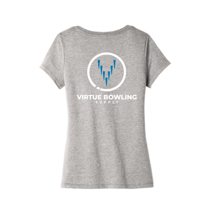 Ladies V Neck - Small Logo - Grey/Blue