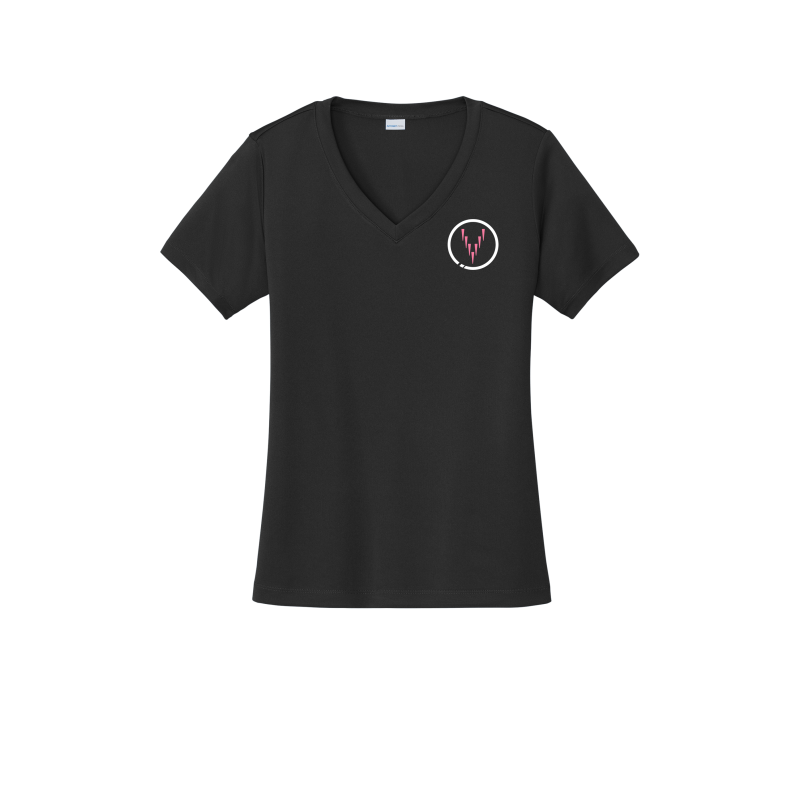 Ladies V Neck - Small Logo - Black/Pink