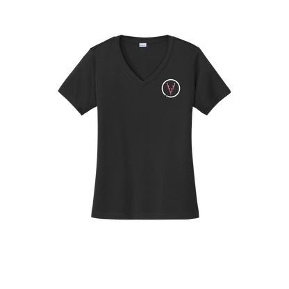 Ladies V Neck - Small Logo - Black/Pink