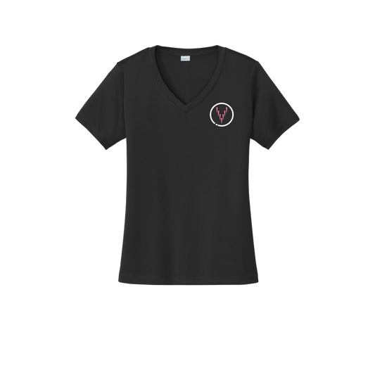 Ladies V Neck - Small Logo - Black/Pink