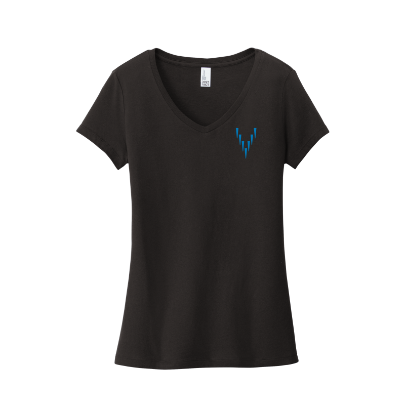 Ladies V Neck - Small Logo - Black/Blue