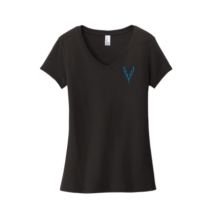 Ladies V Neck - Small Logo - Black/Blue