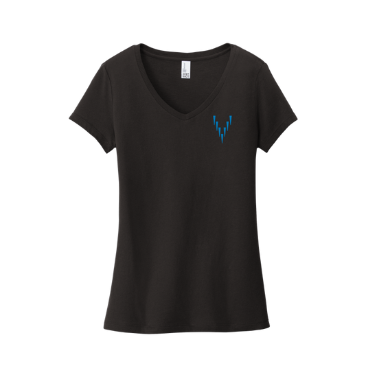 Ladies V Neck - Small Logo - Black/Blue