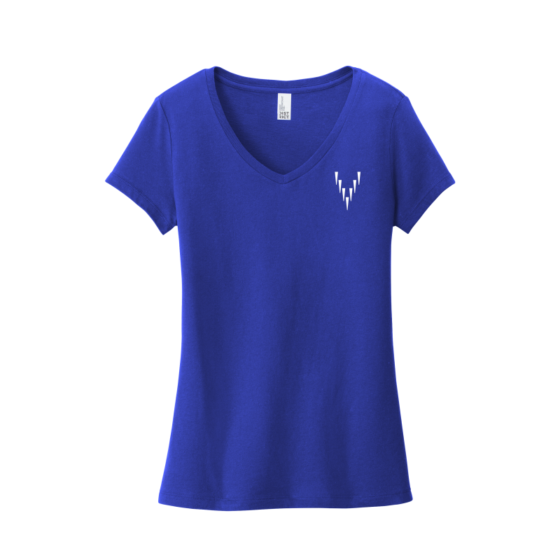 Ladies V Neck - Small Logo - Blue/White