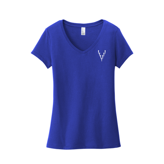 Ladies V Neck - Small Logo - Blue/White
