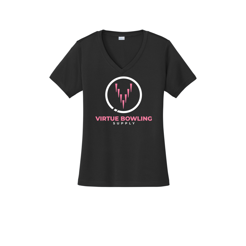 Ladies V Neck - Large Logo - Black/Pink