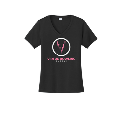 Ladies V Neck - Large Logo - Black/Pink