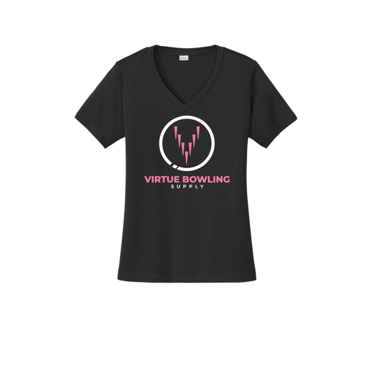 Ladies V Neck - Large Logo - Black/Pink